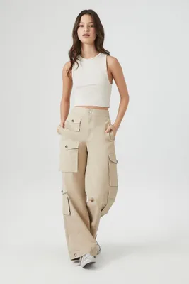 Women's Twill High-Rise Cargo Pants in Taupe Small