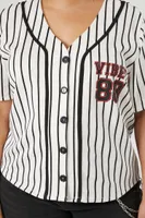 Women's Vibes Baseball Jersey Top in White/Black, 3X