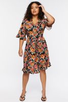 Women's Floral Print Mini Dress in Black, 0X