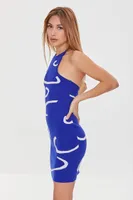 Women's Abstract Print Halter Dress in Royal/Cream Small