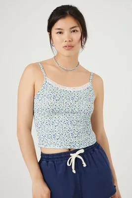 Women's Ditsy Floral Cropped Cami in White/Navy, XL