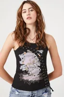 Women's Last Rose Graphic Lace-Up Tank Top in Black, XS