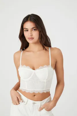 Women's Lace Bustier Cropped Cami in Vanilla Small