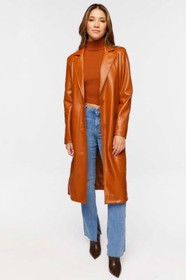 Women's Faux Leather Trench Coat in Root Beer Small