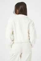 Women's Ribbed Cropped Bomber Jacket in White, XL