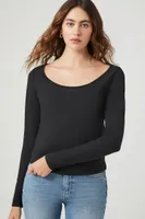 Women's Lace-Trim Long-Sleeve Top in Black, XL