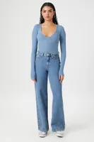 Women's Seamless Surplice Bodysuit in Dusty Blue Large