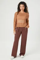 Women's Sheer Crochet Knit Sweater in Tan, XL