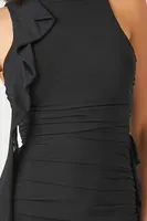 Women's Ruched Sash Mini Bodycon Dress in Black Small