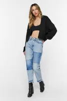 Women's Sweater-Knit Cropped Cardigan in Black, XS