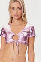 Women's Metallic Bikini Top in Pink Medium