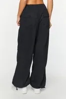 Women's Drawstring Low-Rise Parachute Pants in Black Large