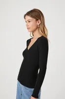 Women's Ribbed Knit V-Neck Sweater
