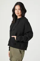 Women's French Terry Drawstring Hoodie in Black Large