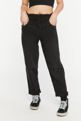 Women's Paperbag Straight-Leg Jeans Black,