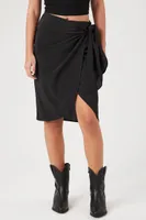 Women's Wrap Tulip-Hem Tie Skirt in Black Large