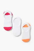 Ribbed No-Show Sock Set - 3 Pack in Pink/Orange