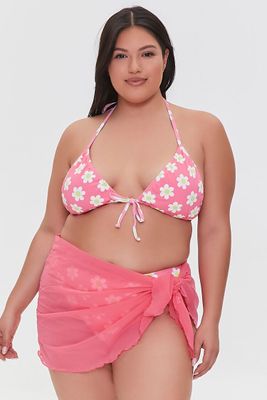 Women's Mesh Swim Cover-Up Sarong in Super Pink, 3X