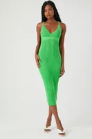 Women's V-Neck Cami Midi Dress in Green, XL