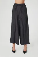 Women's Crinkled Micropleated Culottes in Black, XS