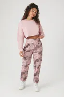 Women's Cropped French Terry Pullover in Pale Mauve Small