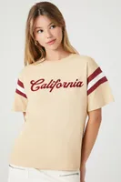 Women's Varsity-Striped California Graphic T-Shirt in Beige, XL