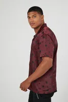 Men Star Print Short-Sleeve Shirt in Burgundy/Black Large