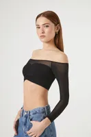 Women's Seamless Off-the-Shoulder Crop Top in Black, S/M