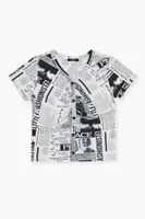 Girls Newspaper Print T-Shirt (Kids) in White, 5/6