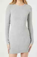 Women's Long-Sleeve Bodycon Mini Dress in Heather Grey, XS