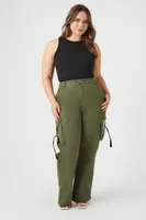 Women's Twill Wide-Leg Cargo Pants in Olive, 2X