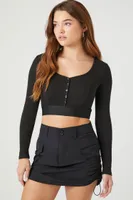 Women's Ribbed Button-Front Crop Top