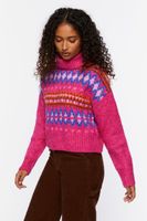 Women's Fair Isle Turtleneck Sweater in Fuchsia, XS