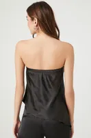 Women's Satin Asymmetrical Strapless Top in Black, XS