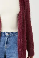 Women's Fuzzy Cardigan Sweater Wine