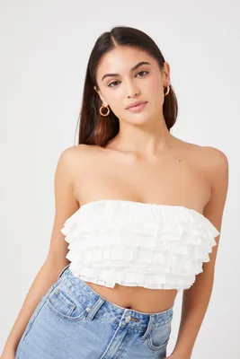 Women's Ruffle Cropped Tube Top White