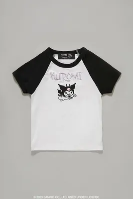 Girls Kuromi Raglan T-Shirt (Kids) in Black, 13/14