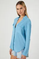 Women's Chambray Drop-Sleeve Shirt in Blue, XS