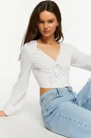 Women's Lace-Up Seamed Crop Top in White Large