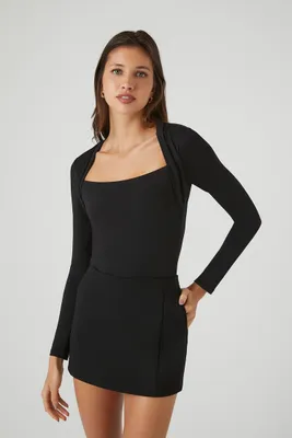 Women's Combo Long-Sleeve Bodysuit in Black, XS