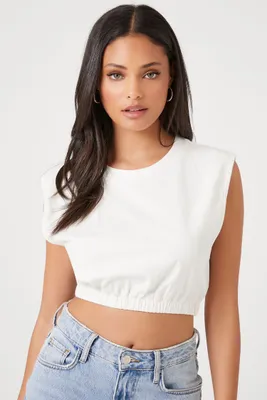 Women's Ribbed Knit Crop Top in White Small