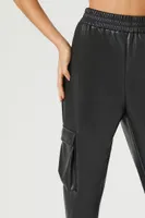 Women's Faux Leather Cargo Pants in Black Small