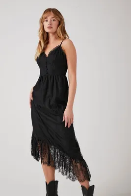 Women's Asymmetrical Lace Midi Dress in Black Small
