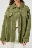 Women's Corduroy Drop-Shoulder Shacket in Olive Large