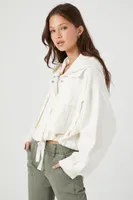 Women's Hooded Drawstring Twill Jacket Ivory