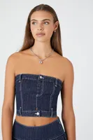 Women's Striped Denim Tube Top in Dark Denim Small