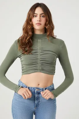 Women's Ruched Mock Neck Crop Top Cypress