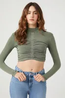 Women's Ruched Mock Neck Crop Top in Cypress Medium