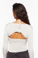 Women's Cutout Tie-Neck Top in Oyster Grey Medium