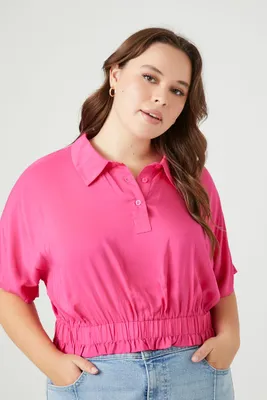 Women's Cropped Polo Shirt in Hot Pink, 1X